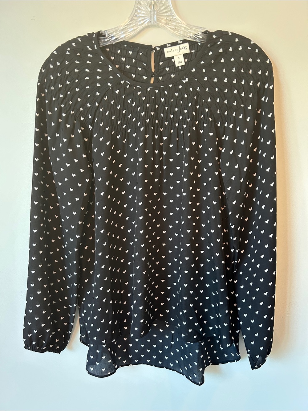 Maison Jules Black Blouse with White Heart Print